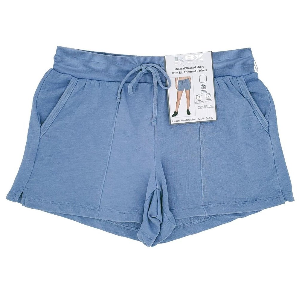 RBX Mineral Washed Short with Rib Trimmed Pockets Corn Flower Blue XL